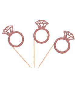 Διακοσμητικό Τούρτας Ροζ – Χρυσό glitter – Δαχτυλίδι