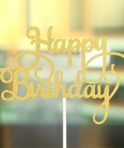 Χρυσό Διακοσμητικό Τούρτας Χάρτινο με Glitter – Happy Birthday