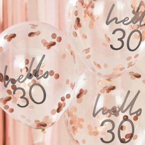 Μπαλόνια “Hello 30” διάφανα με rose gold κομφετί