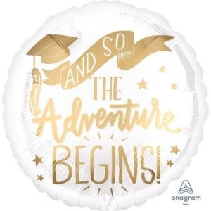 Μπαλόνι Foil Αποφοίτησης – The Adventure Begins – Λευκό Χρυσό