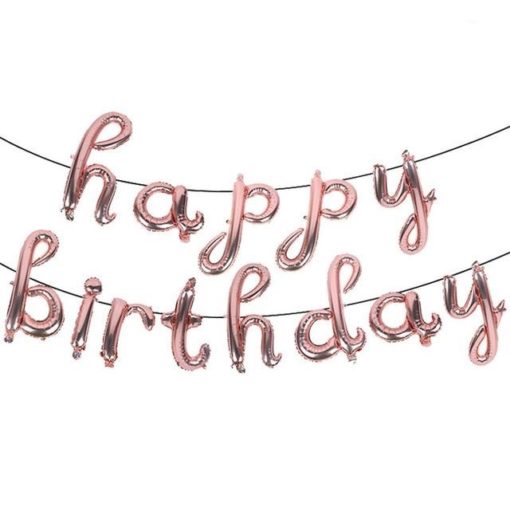 Μπαλόνι φράση Happy Birthday καλλιγραφικά – Ροζ Χρυσό