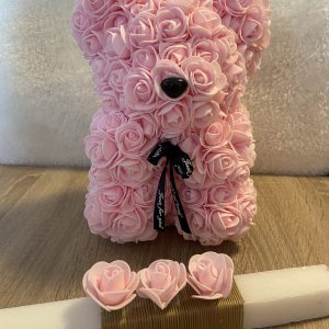 rose bear ροζ με λαμπάδα