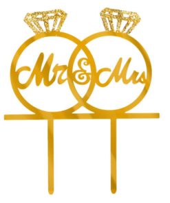Διακοσμητικό Τούρτας Ακρυλικό Χρυσά Δαχτυλίδια Κορώνες Glitter Mr&Mrs