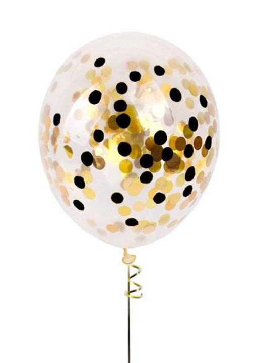 Διάφανο Λάτεξ Μπαλόνι Με Χρυσό & Μαύρο Κομφετί