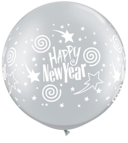 Τεράστιο Μπαλόνι Τυπωμένο Ασημί Happy New Year