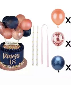 Διακοσμητικό Τούρτας Ροζ Χρυσό Μπλε – Μίνι Μπαλόνια