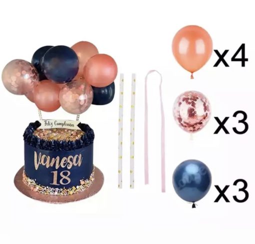 Διακοσμητικό Τούρτας Ροζ Χρυσό Μπλε – Μίνι Μπαλόνια