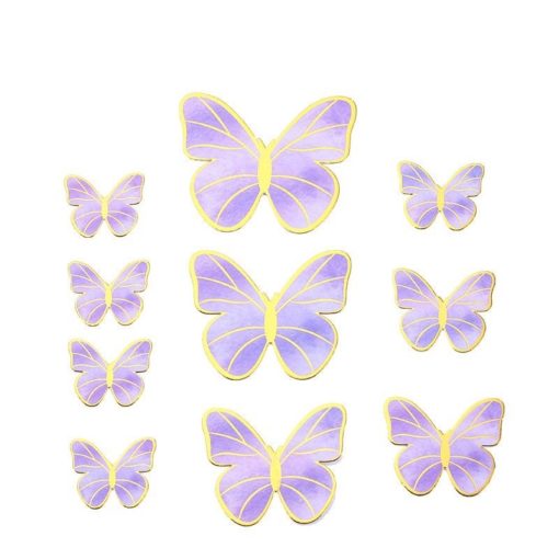 Διακοσμητικό Τούρτας – Μωβ Πεταλούδες με χρυσούς σχηματισμούς 10τμχ.