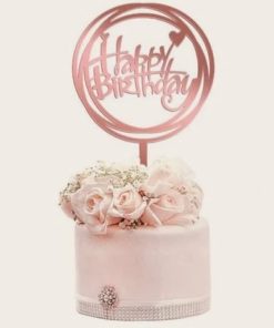 Διακοσμητικό Τούρτας Ροζ Χρυσό – Happy Birthday