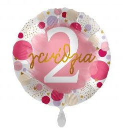 Μπαλόνι Foil Χαρούμενα “2” Γενέθλια Πουά Ροζ Και Χρυσό – 43 εκ