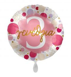 Μπαλόνι Foil Χαρούμενα “3” Γενέθλια Πουά Ροζ Και Χρυσό – 43 εκ