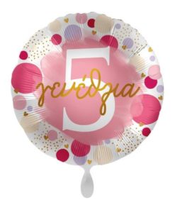 Μπαλόνι Foil Χαρούμενα “5” Γενέθλια Πουά Ροζ Και Χρυσό – 43 εκ