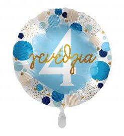 Μπαλόνι Foil Χαρούμενα “4” Γενέθλια Πουά Μπλε Και Χρυσό – 43 εκ