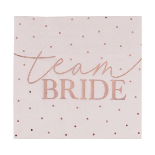 Χαρτοπετσέτες “Team bride” Ροζ Με Πουά Rose Gold – 16τμχ.