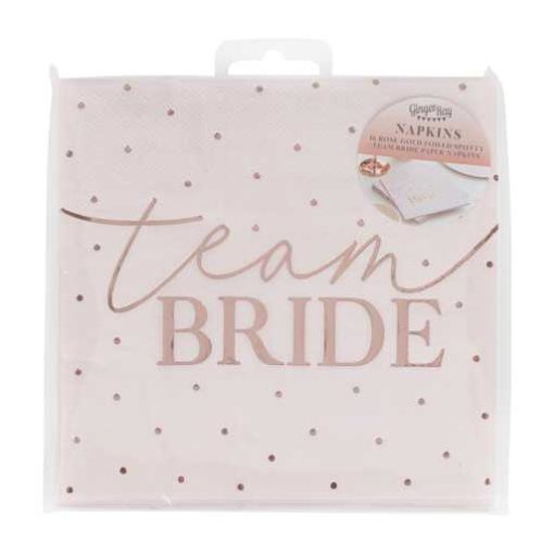 Χαρτοπετσέτες “Team bride” Ροζ Με Πουά Rose Gold – 16τμχ.