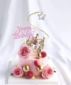 Ροζ Διακοσμητικό Τούρτας Χάρτινο με Glitter – Happy Birthday