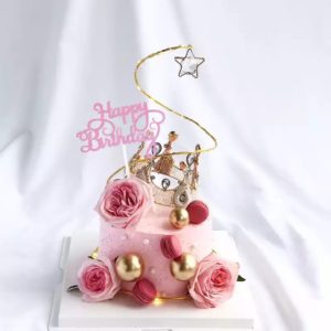 Ροζ Διακοσμητικό Τούρτας Χάρτινο – Happy Birthday