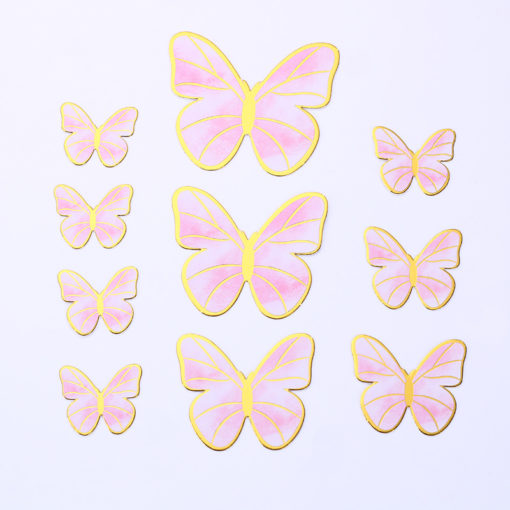 Διακοσμητικό Τούρτας – Ροζ Πεταλούδες με χρυσούς σχηματισμούς 10τμχ