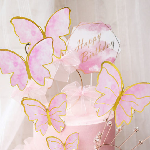 Διακοσμητικό Τούρτας – Ροζ Πεταλούδες -10τμχ
