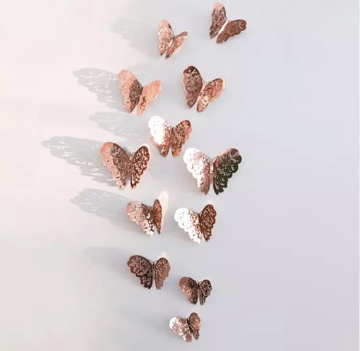 Διακοσμητικό Τούρτας Ροζ Χρυσό – Πεταλούδες 12τμχ