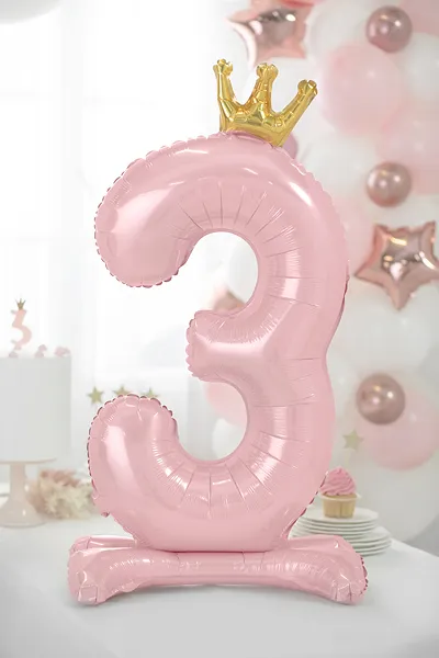 Μπαλόνι Με βάση – Αριθμός 3 Ροζ με κορώνα
