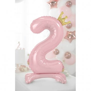 Μπαλόνι Με βάση – Αριθμός 2 Ροζ με κορώνα