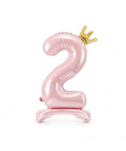 Μπαλόνι Με βάση – Αριθμός 2 Ροζ με κορώνα