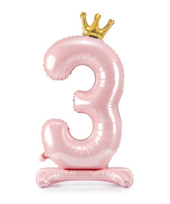 Μπαλόνι Με βάση – Αριθμός 3 Ροζ με κορώνα