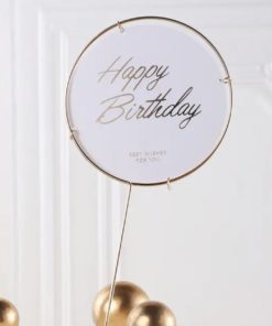 Διακοσμητικό Τούρτας στρογγυλό Happy Birthday – Λευκό