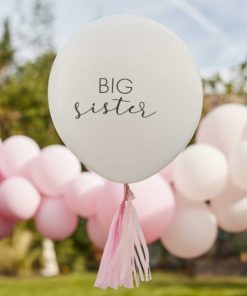 Big Sister Μεγάλο Λευκό Μπαλόνι με Ροζ Φούντες