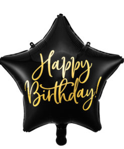 Μπαλόνι foil αστέρι – Μαύρο Happy Birthday