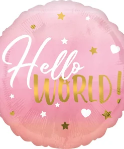 18″ Μπαλόνι Γέννησης Hello World Ροζ