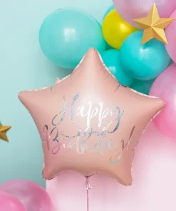 Μπαλόνι Foil Happy Birthday Ροζ Αστέρι