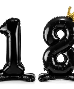 Σετ Μπαλόνια Foil με Βάση Αριθμός Δεκαοκτώ Μαύρα με Κορώνα 84εκ