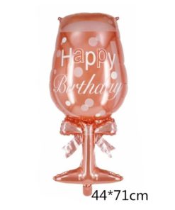 Μπαλόνι Ροζ Χρυσό Happy Birthday – Ποτήρι