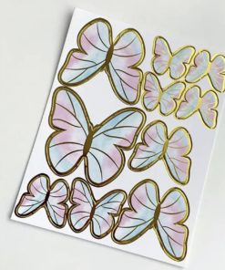 Διακοσμητικό Τούρτας – Παστέλ Πεταλούδες με χρυσούς σχηματισμούς