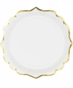 Πιάτα Γλυκού Άσπρα με Χρυσό Περίγραμμα (6 τεμ)