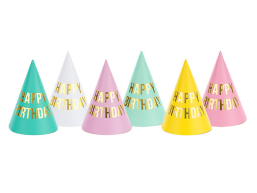 Καπελάκια για πάρτι πολύχρωμα – Happy birthday (6τμχ)