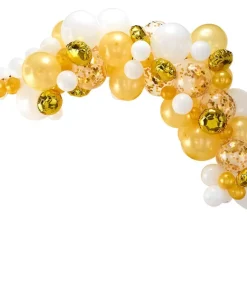 Σύνθεση από μπαλόνια χρυσά, λευκά & διάφανα – 70τμχ.