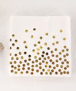 Χαρτοπετσέτες Λευκές Με Gold Πουά (20 τμχ)