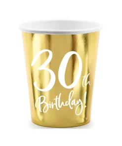 Χάρτινα ποτήρια “30th Birthday” χρυσά – 6τμχ