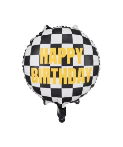Μπαλόνι “Happy Birthday” καρό ασπρόμαυρο Car Racing