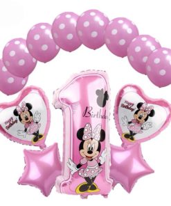 Σετ Μπαλονιών πουά Minnie Mouse Πρώτα Γενέθλια