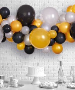 DIY Μαύρο-Ασημί-Χρυσό Γιρλάντα Με Μπαλόνια (65 Τεμ)